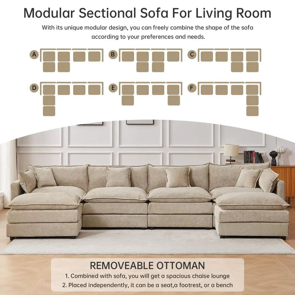 Sectional Sofa With Movable Ottoman For Living Room