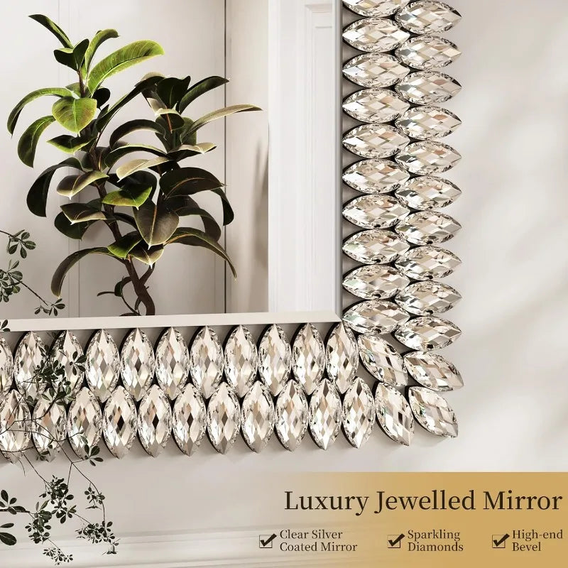 30x40 Jeweled Rectangle Bathroom Wall Mirror Luxury Decorative Vanity Mirror