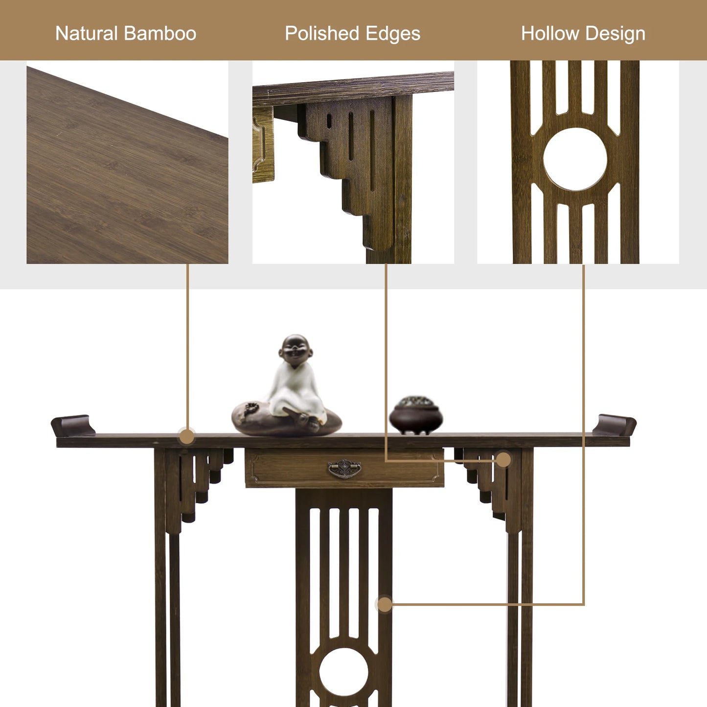 Chinese Style Bamboo Hall Console Table With Drawer