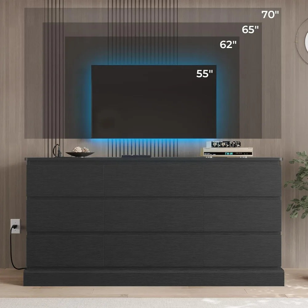 Modern Black Dresser with 9 Drawers Large Capacity for Stylish Bedroom Storage