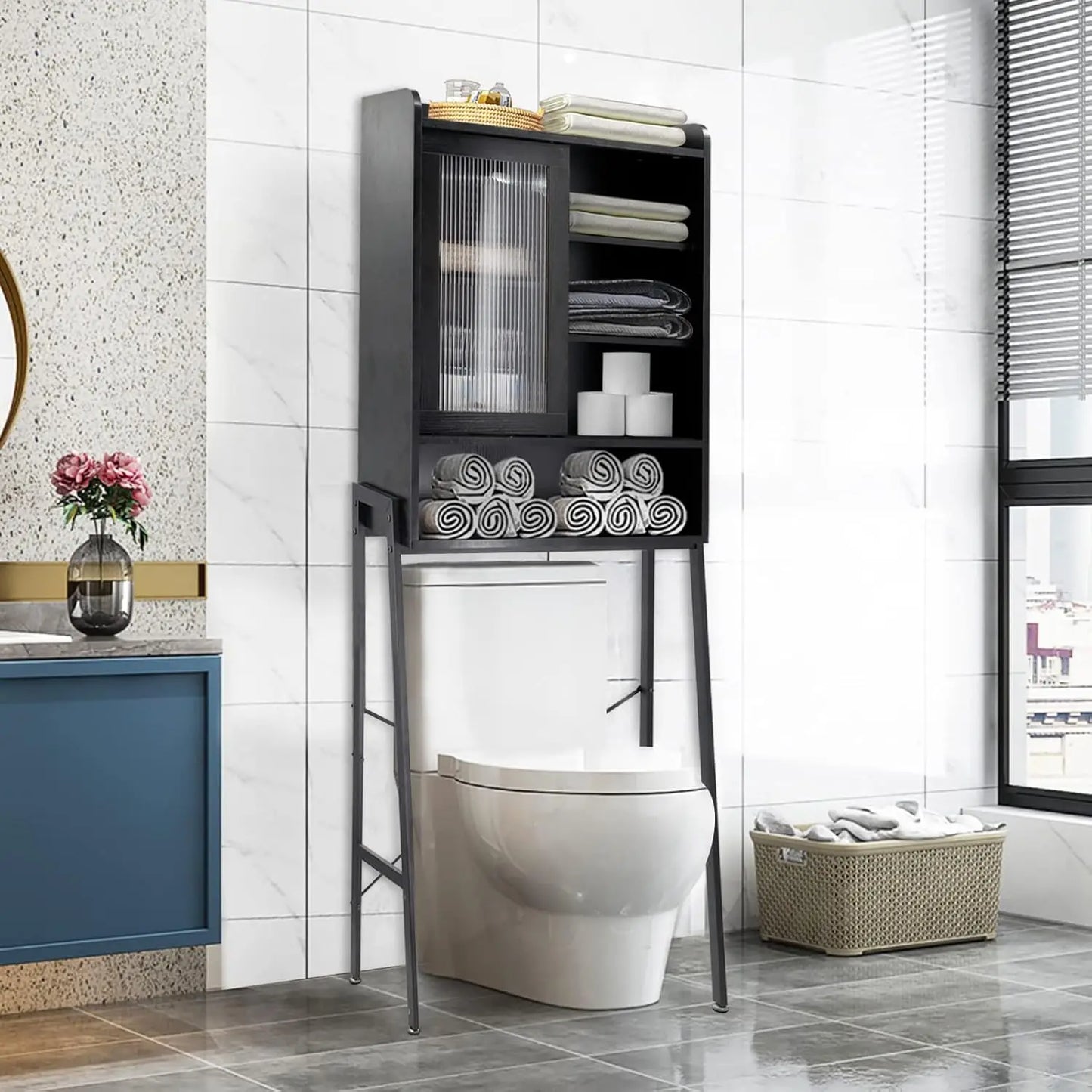 Over Toilet Storage Cabinet With Adjustable Shelves Freestanding