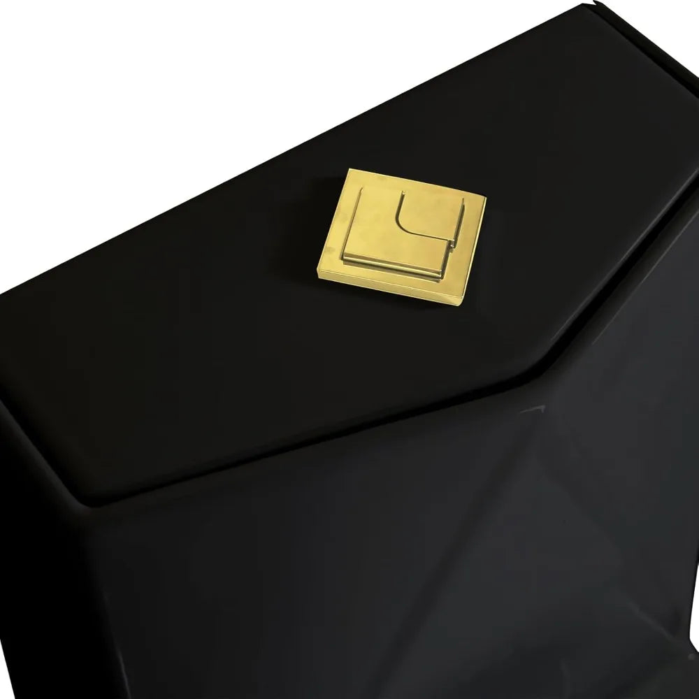 Modern Black One Piece Square Toilet with Gold Button and Diamond Design