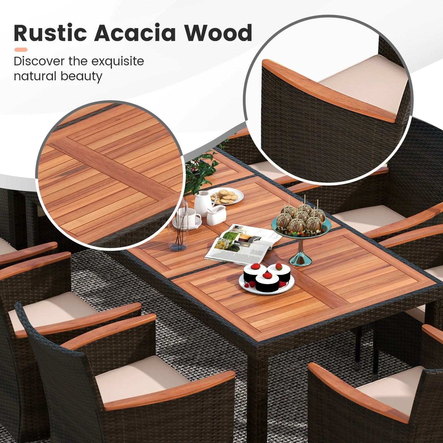 HOMASIS 9Pcs Patio Wicker Dining Set With Umbrella Hole