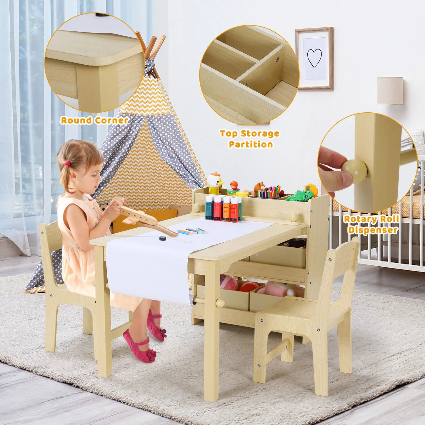 AuAgFinishes Wooden Kids Art Table And Chair Set