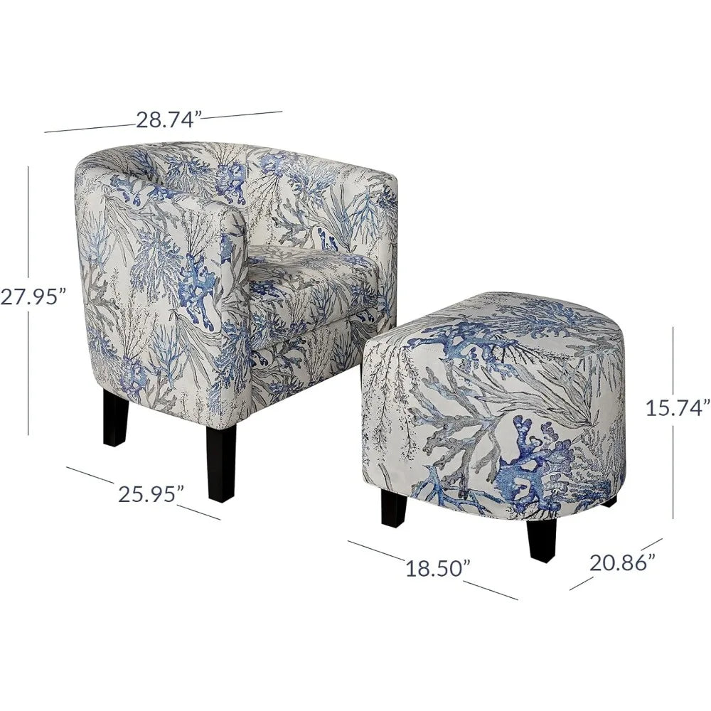 Ticify Upholstered Barrel Accent Chair With Ottoman Set