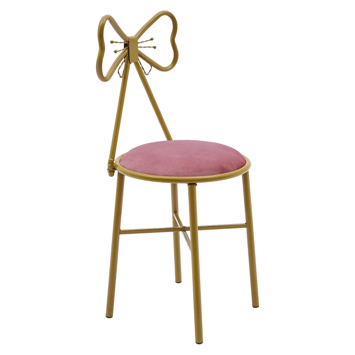 Luxury Minimalist Makeup Vanity Stool with Velvet Cushion in Deep Pink