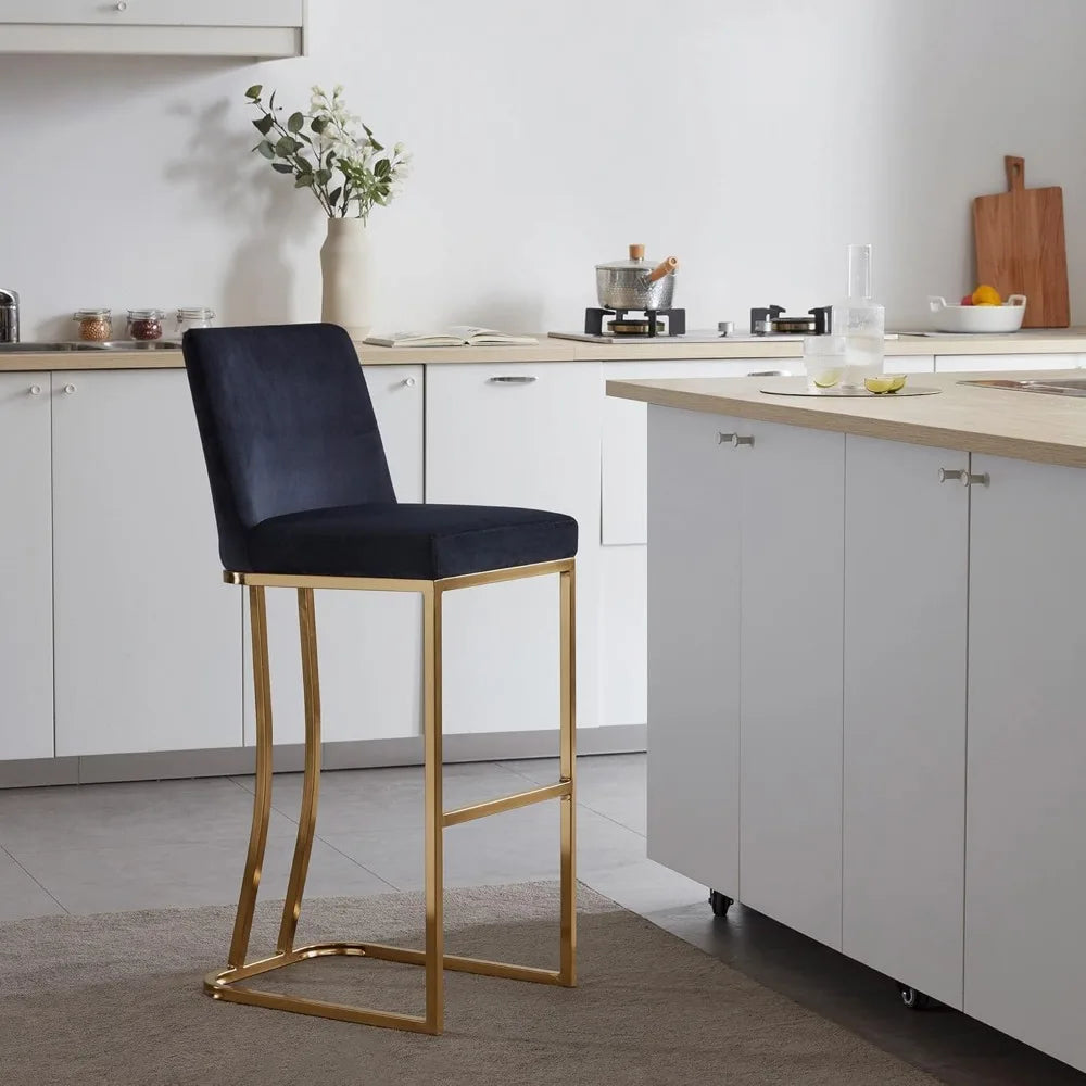 30 Inch Upholstered Velvet Barstools Set of 2 with Gold Metal Frame
