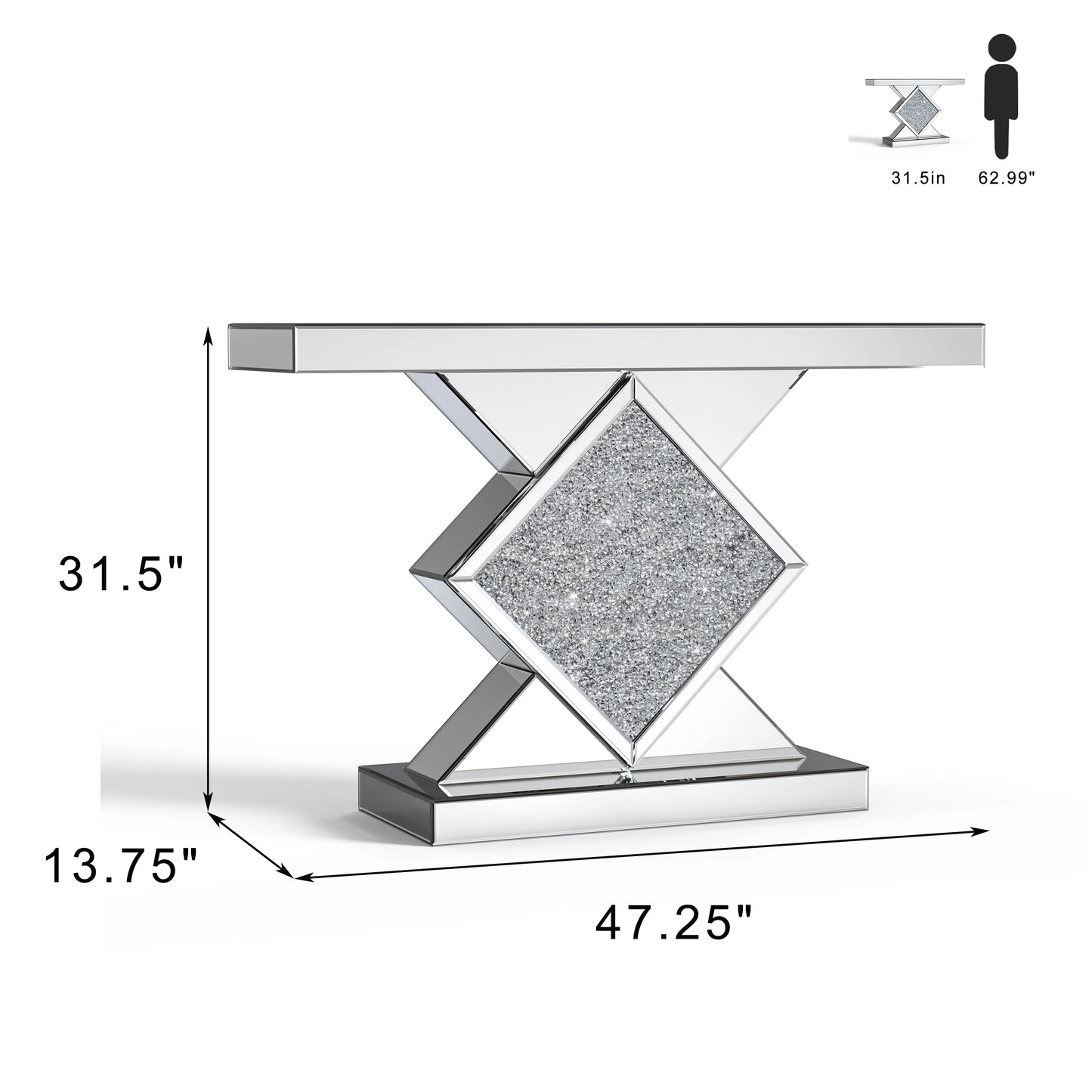SHYFOY Mirrored Diamond Accent Console Table For Foyer
