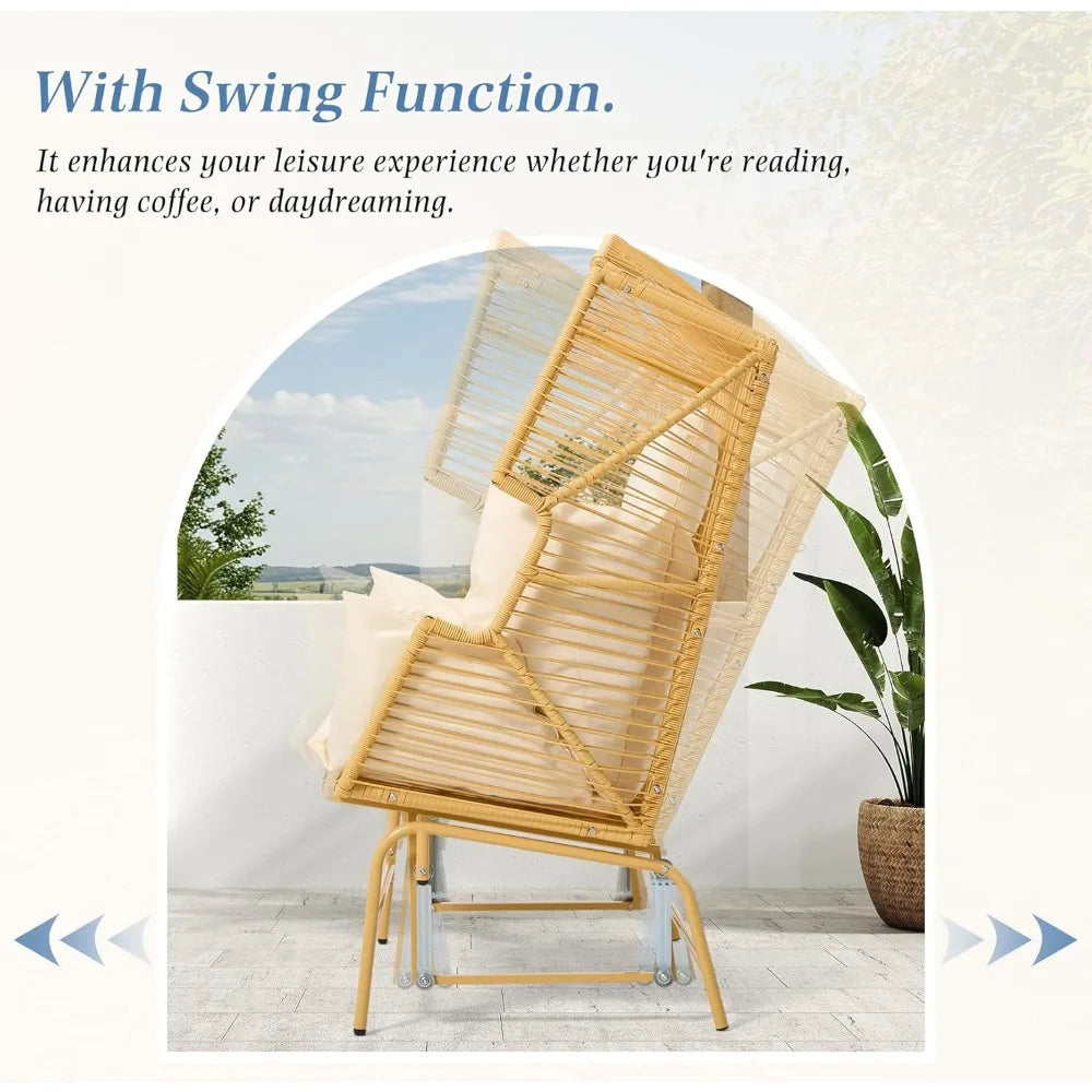 MKDK Outdoor Wicker Double Egg Loveseat Rocking Glider