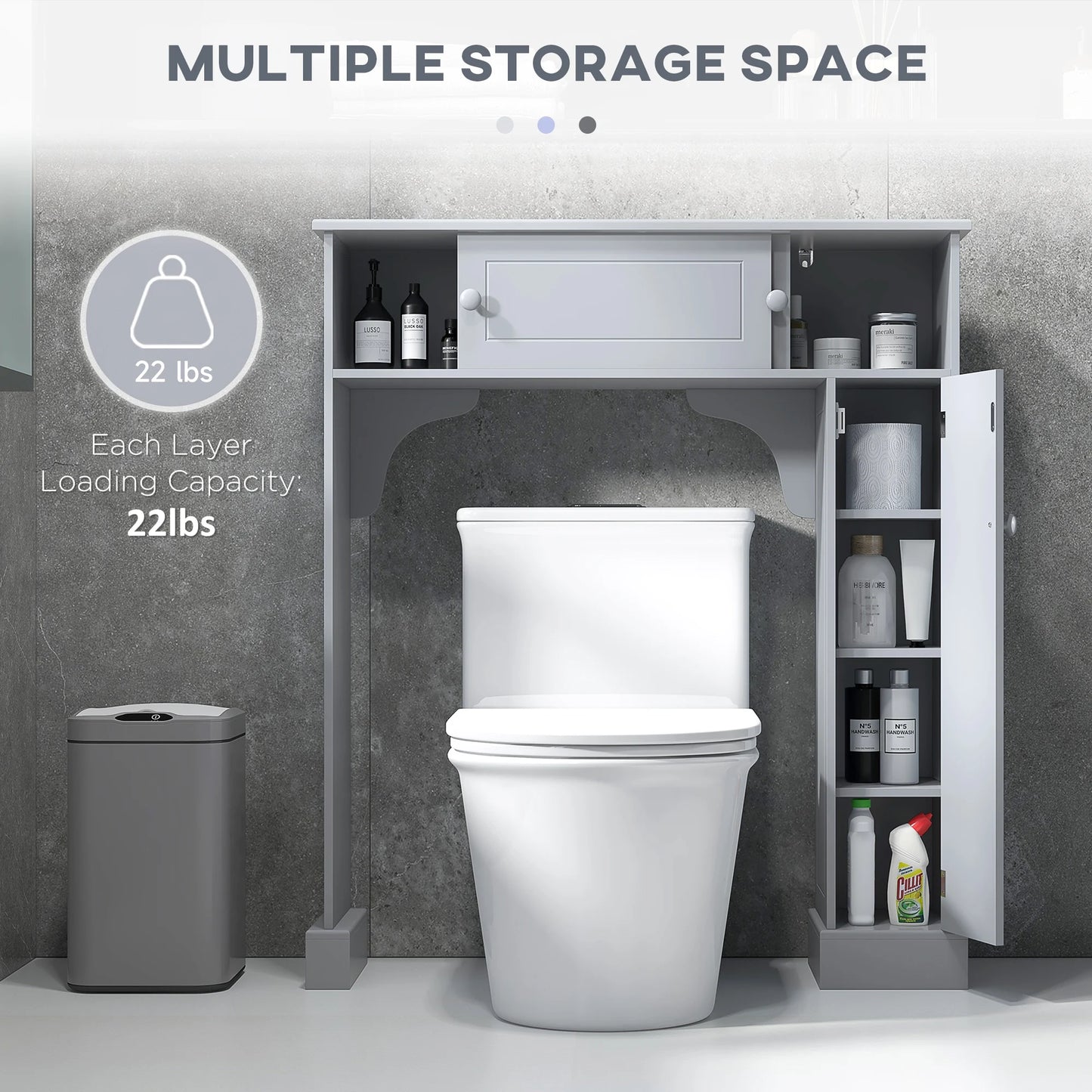 Bathroom Over The Toilet Storage Cabinet Freestanding Spacesaver in Gray