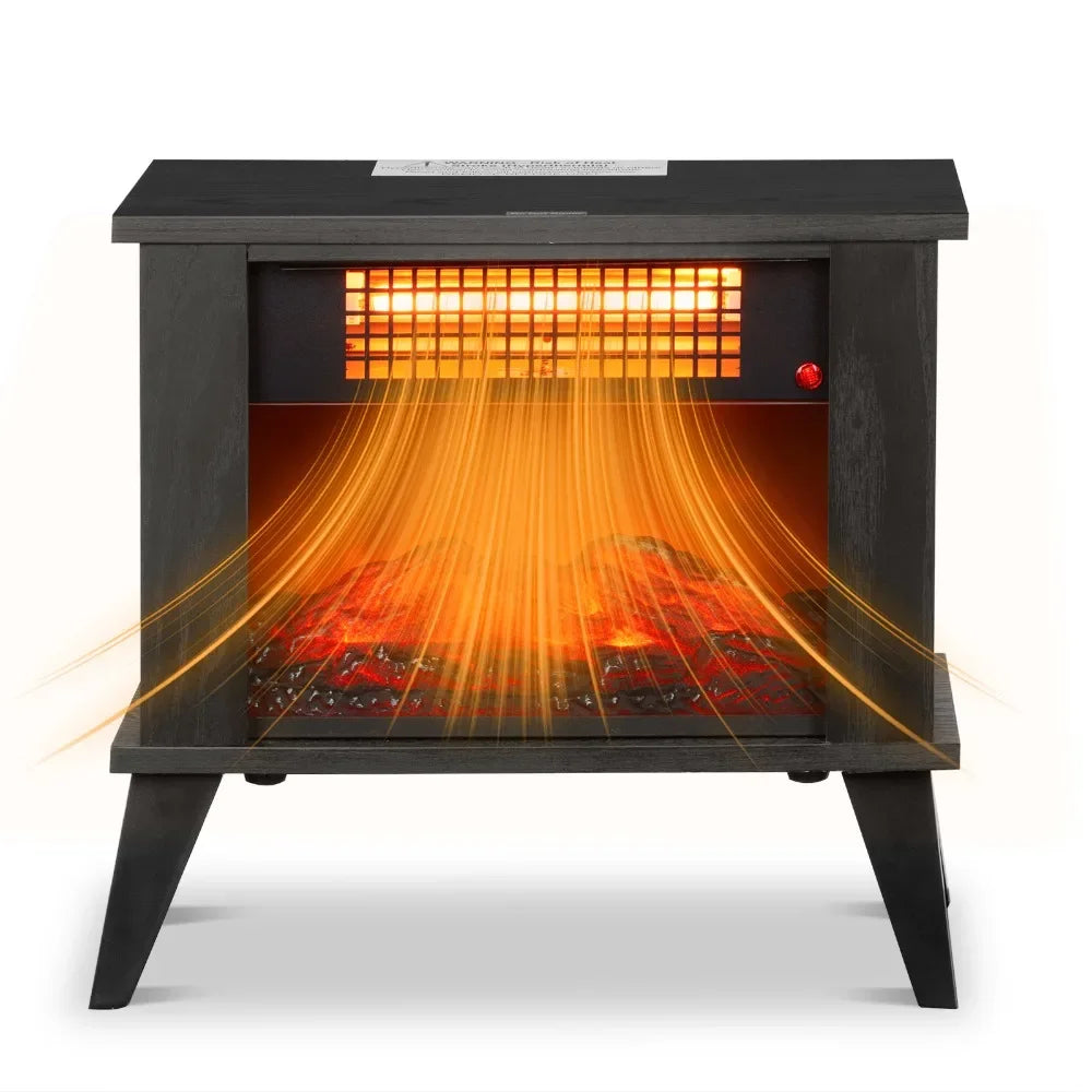 1000W 15 Inch Electric Fireplace Heater Freestanding Wooden Stove with 3D Flame
