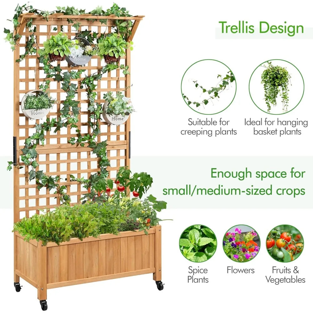 72 Inch Garden Planter with Trellis for Climbing Plants and Outdoor Use
