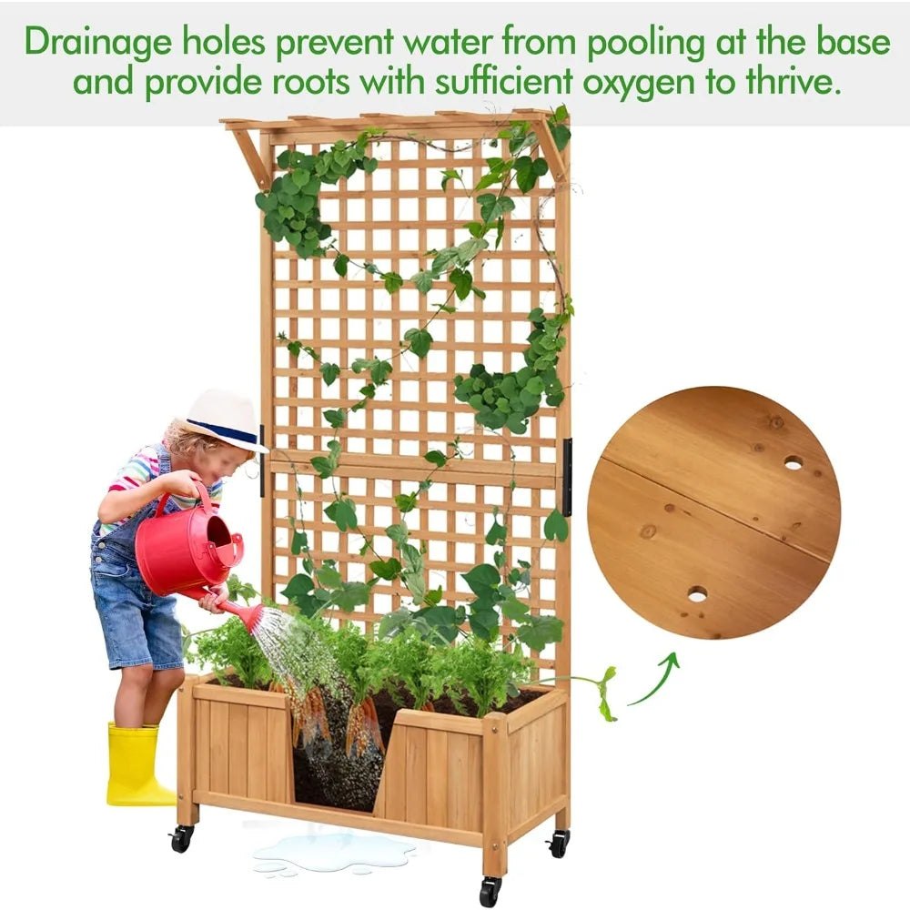 72 Inch Garden Planter with Trellis for Climbing Plants and Outdoor Use