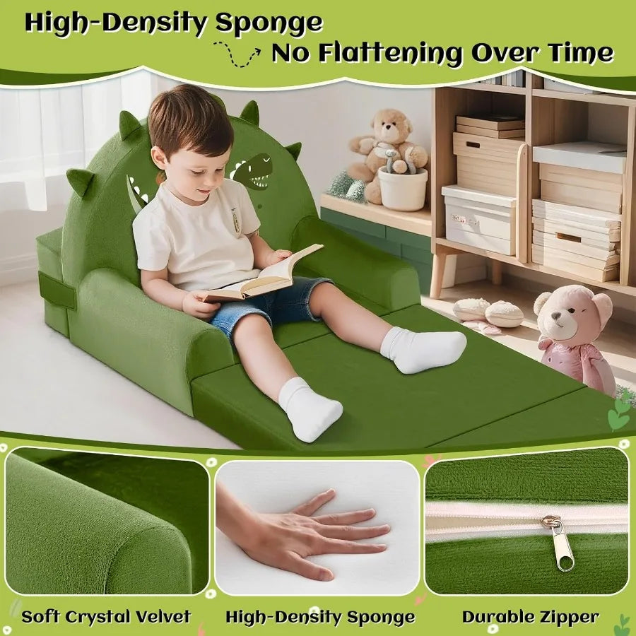 LISM DinosaurSofaBedWithRemovableWashableCrystalVelvetCoverNurseryPlayroomSafeCozyCompact