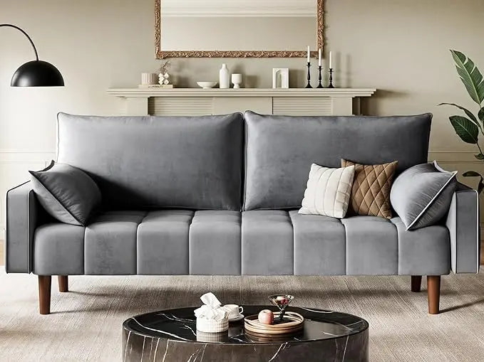 67 Inch Modern Velvet Loveseat Sofa for Small Spaces with Storage Pocket