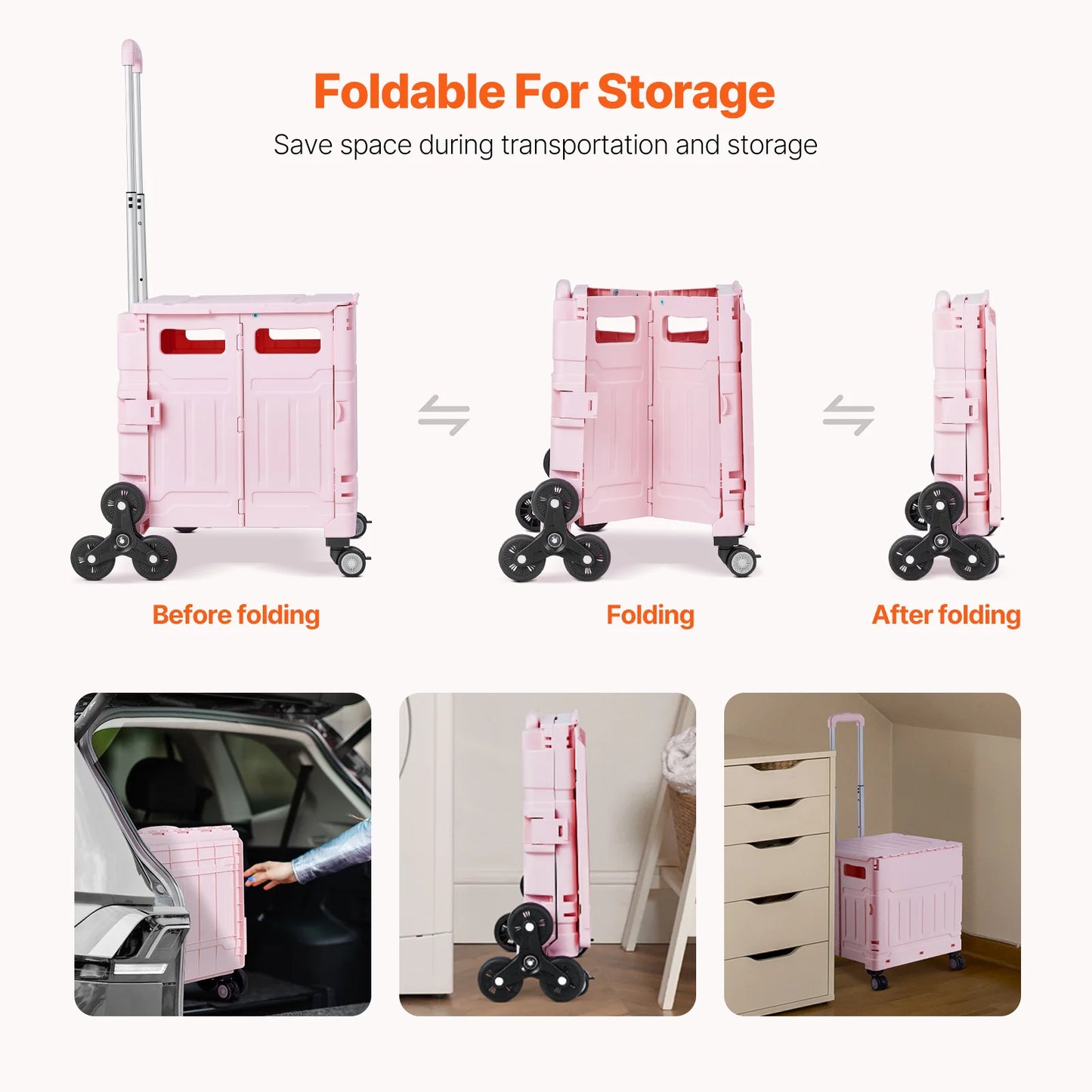 SucceBuy Stair Climbing Cart With Wheels Foldable Utility