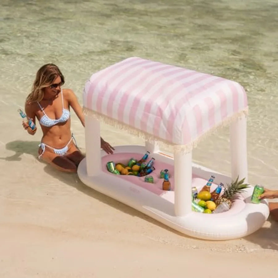 Floating Cabana Stripe Drink Station With Removable Shade Fringe