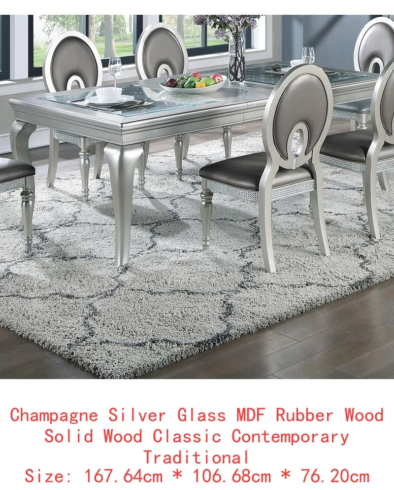 Rectangular Glass Dining Table Set With Six Tufted Chairs