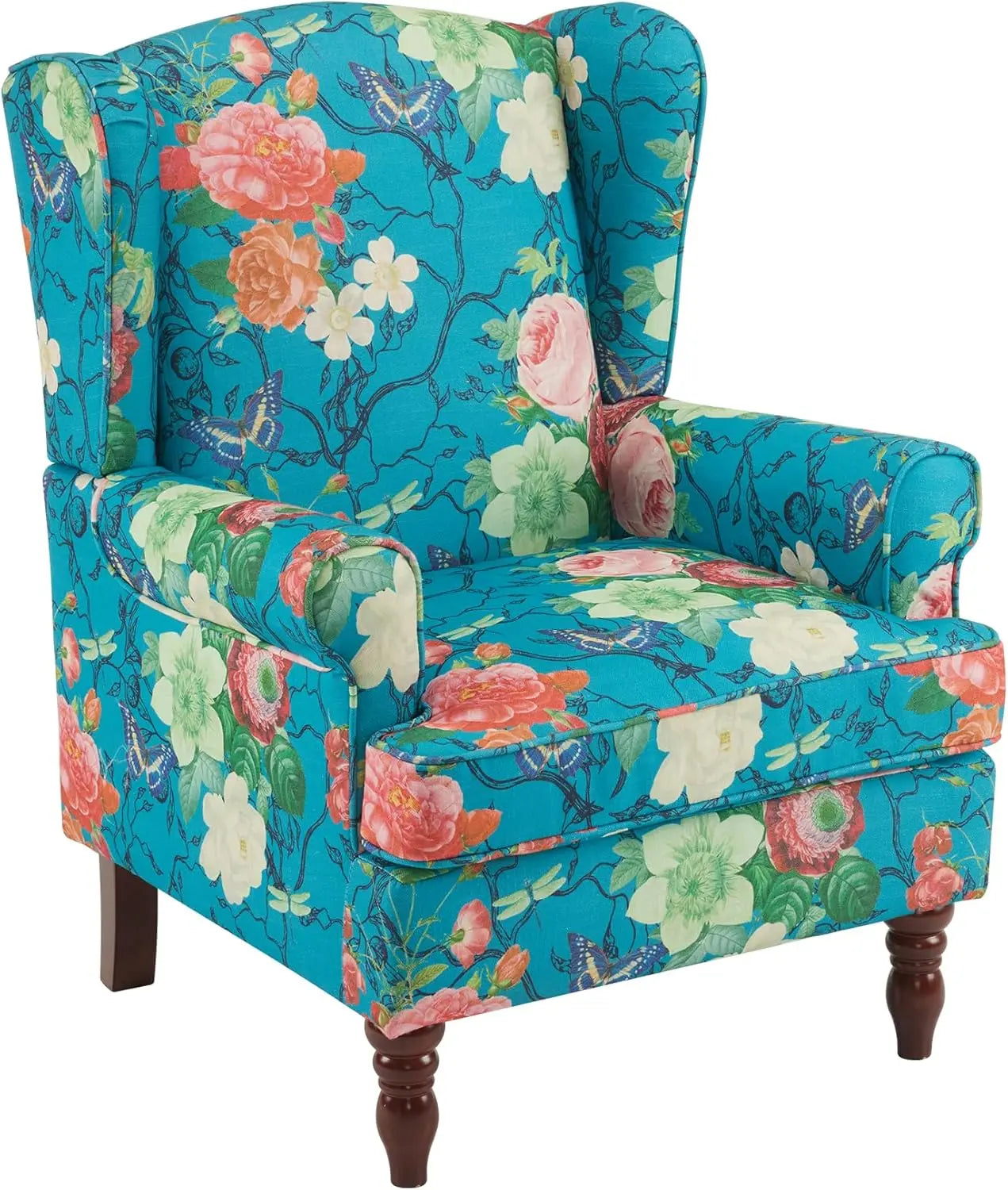 Floral Accent Chair High Back Upholstered Armchair Living Room