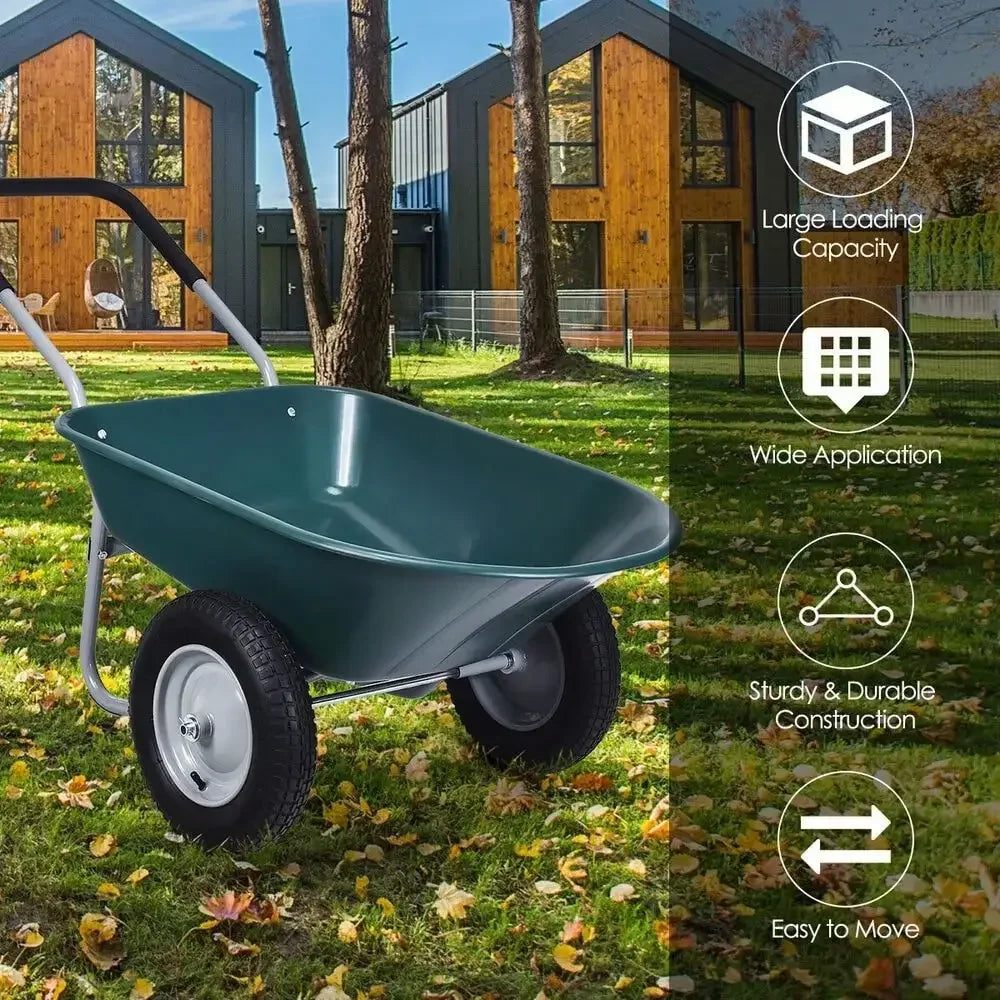 Heavy Duty 2 Tire Wheelbarrow Garden Cart Utility Dolly in Green