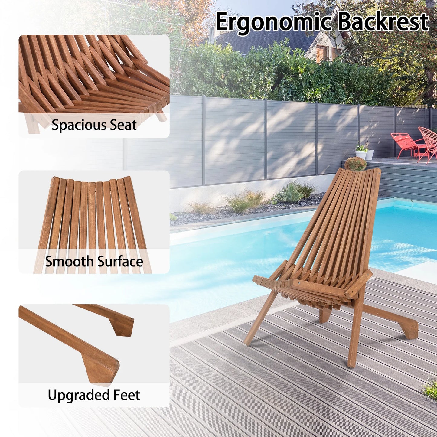 Wood Folding Chair Outdoor Acacia Lounge Chair For Balcony