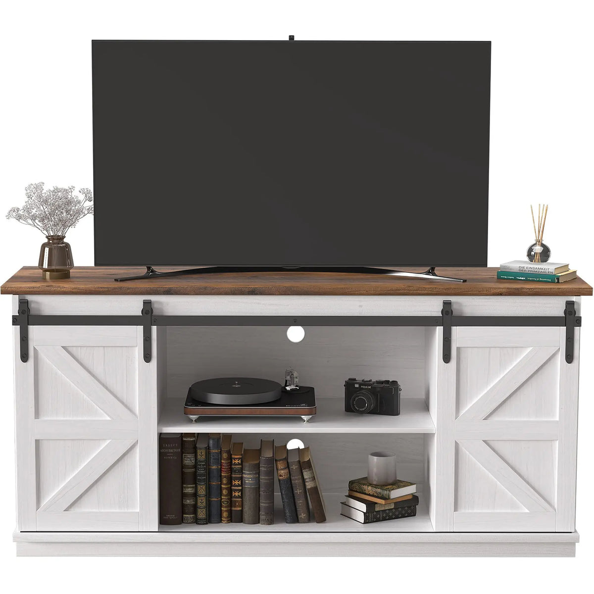 JUMMICO Fireplace TV Stand Entertainment Center with Storage Shelves