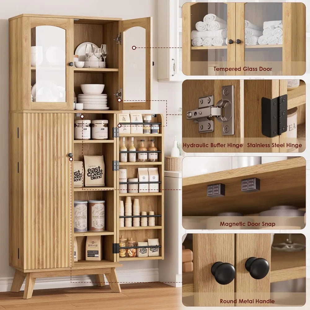 Charge Unit Tall Pantry Cabinet With Glass Doors Shelves