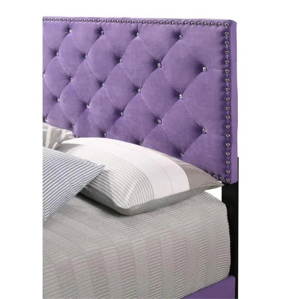 XMSJ Velvet Upholstered Bed With Tufted Headboard Modern Finish