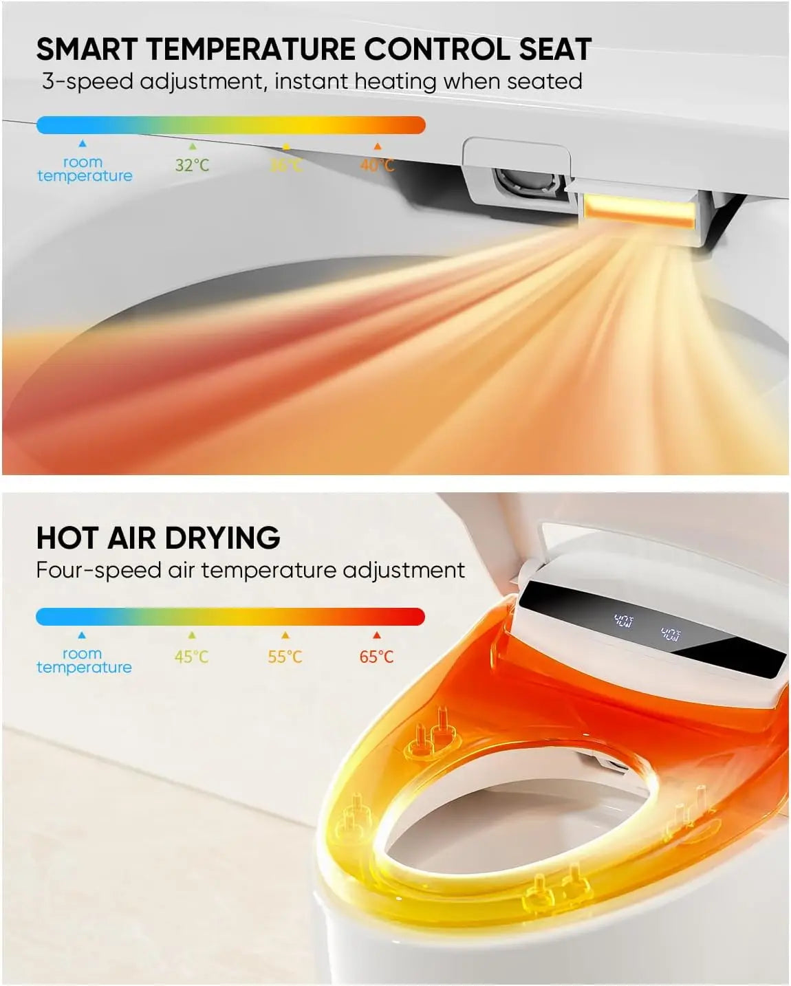 Luxury Smart Toilet with Heated Bidet Seat and Foot Sensor Operation