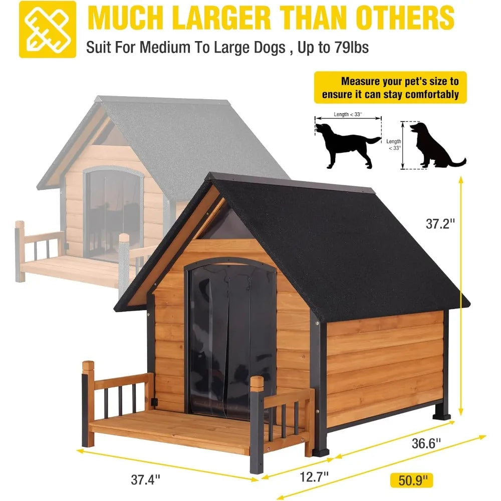 Weatherproof Large Dog House Chew Proof Kennel with Metal Frame for All Breeds