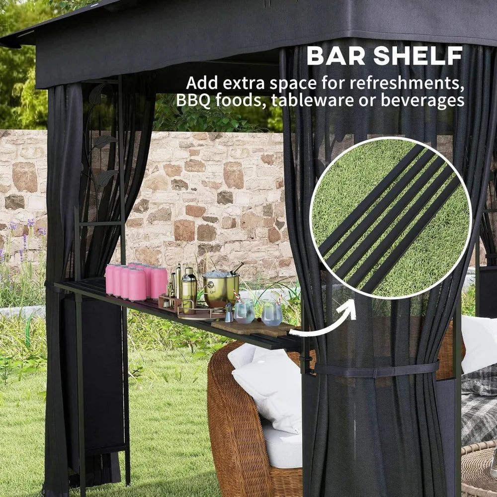10 Foot x 10 Foot Double Roof Outdoor Gazebo with Shelves and Netting