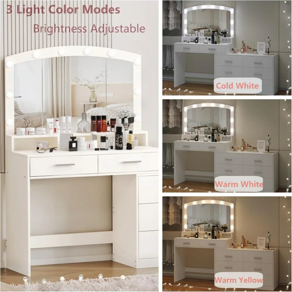 Hign-concerned Vanity Desk With Mirror Bright LED Lights