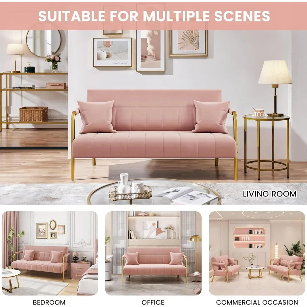 56.5 Inch Modern Velvet Sofa with Gold-Tone Metal Arms for Living Room