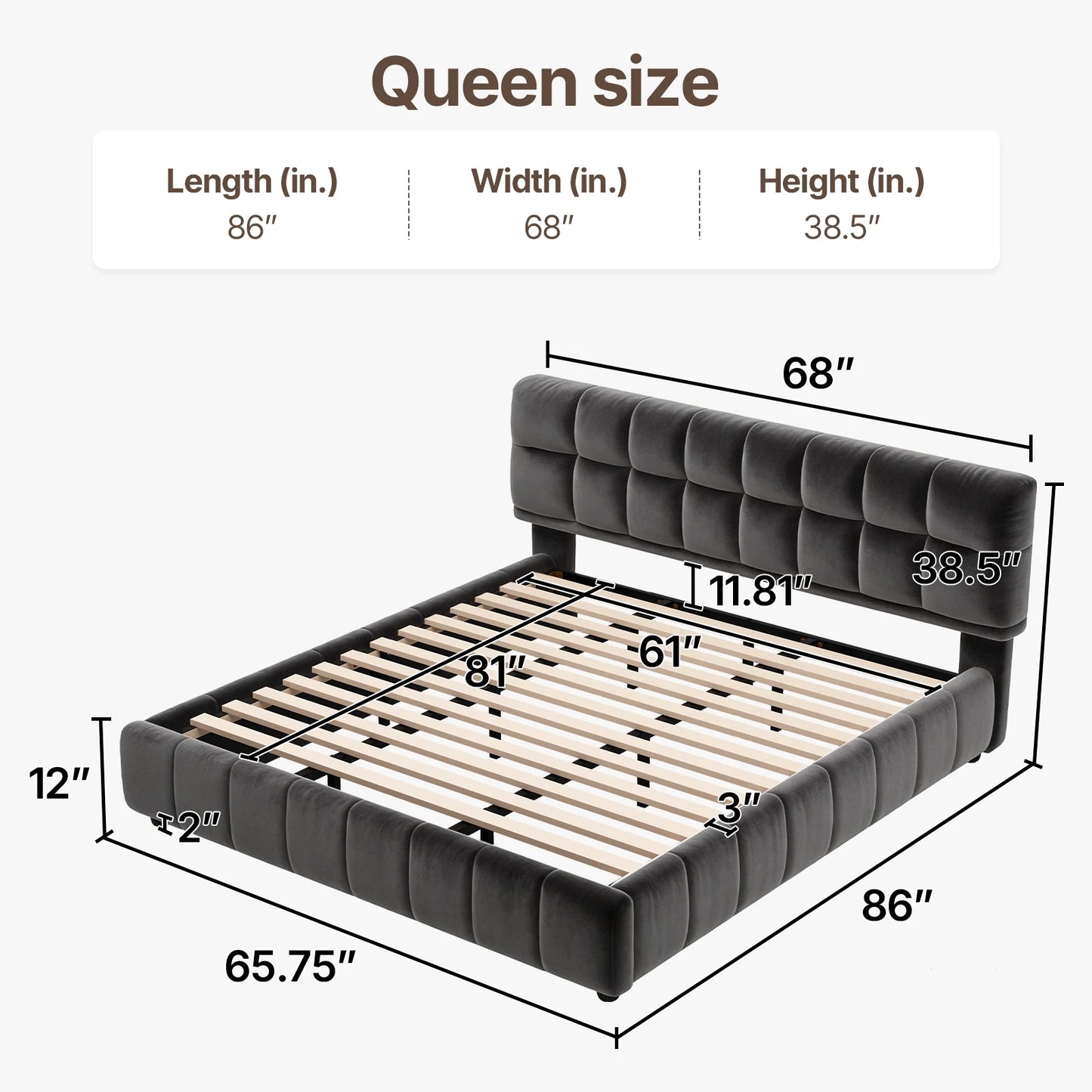Modern Cloud Platform Bed With Thick Headboard And Footboard
