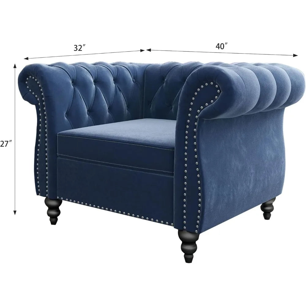 DAFIFY Velvet Chesterfield Sofa Loveseat Chair Set Premium
