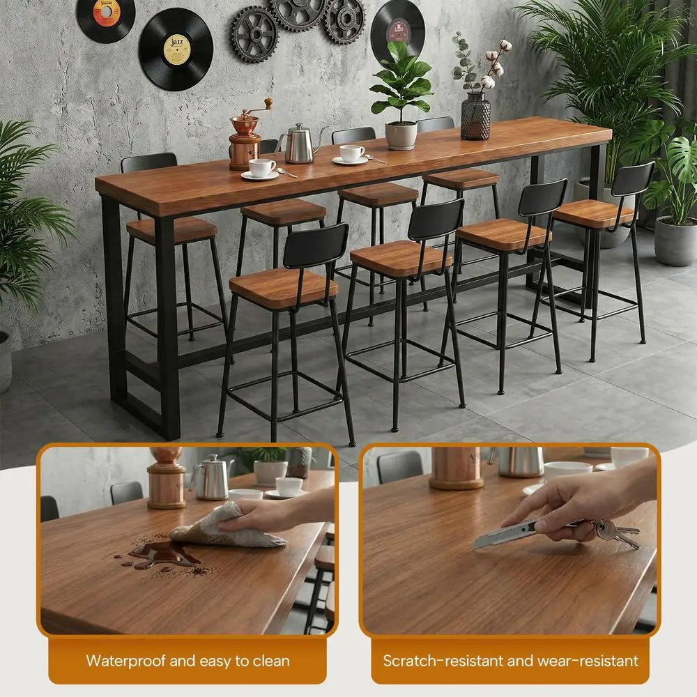 XMSJ Counter Height Bar Table Solid Wood Farmhouse Pub Table With Metal Legs
