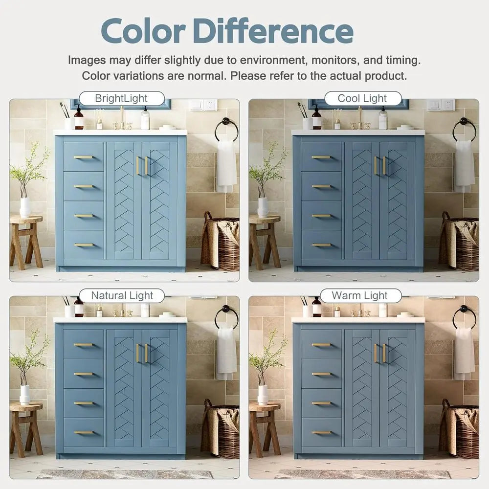 Herringbone Single Sink Bathroom Vanity Freestanding Storage Cabinet