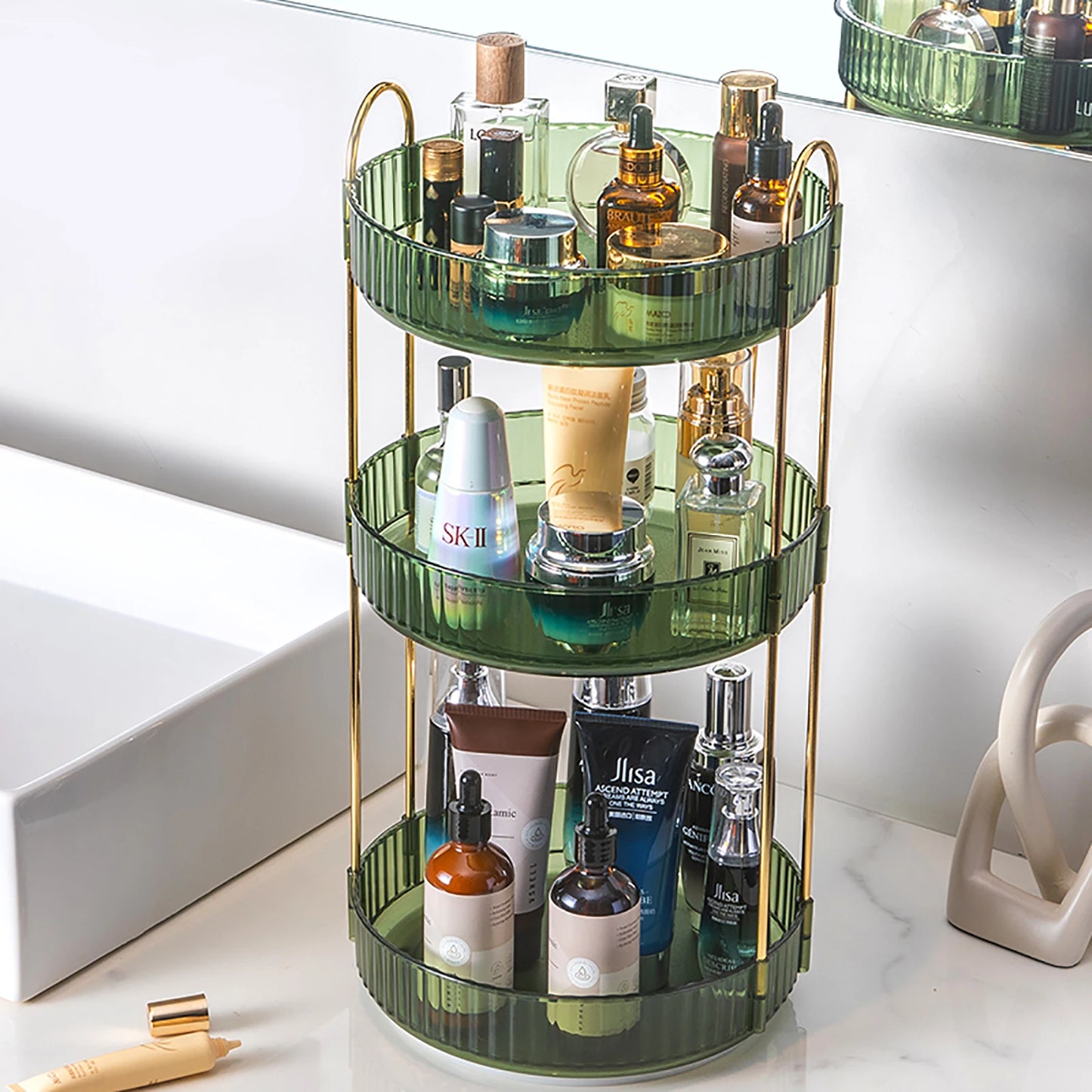 Rotating Makeup Organizer 3 Tier Vanity Storage For Skincare