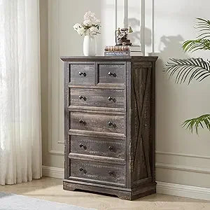 7 Drawer Farmhouse Dresser Chest with Charging Station for Modern Bedrooms