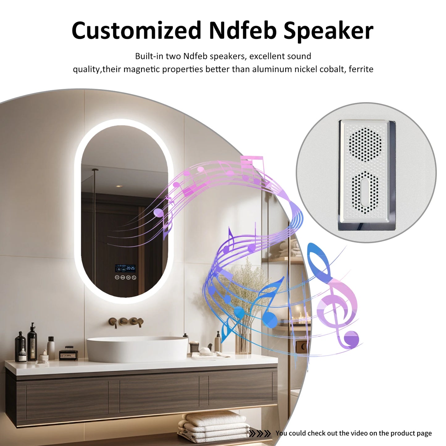 LUVODI 20x32 Inch LED Lighted Bluetooth Bathroom Mirror with Dimming and Anti-Fog