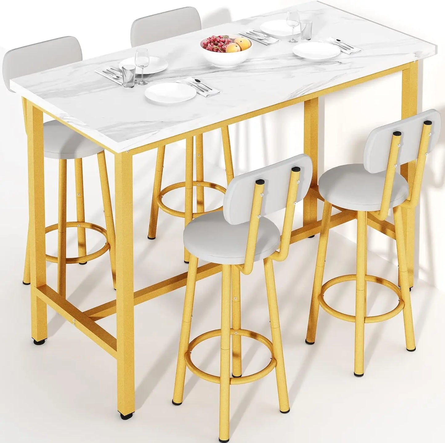 Dining Table Set 43.3 Inch Rectangle Bistro Dining Set with Backrest Stools