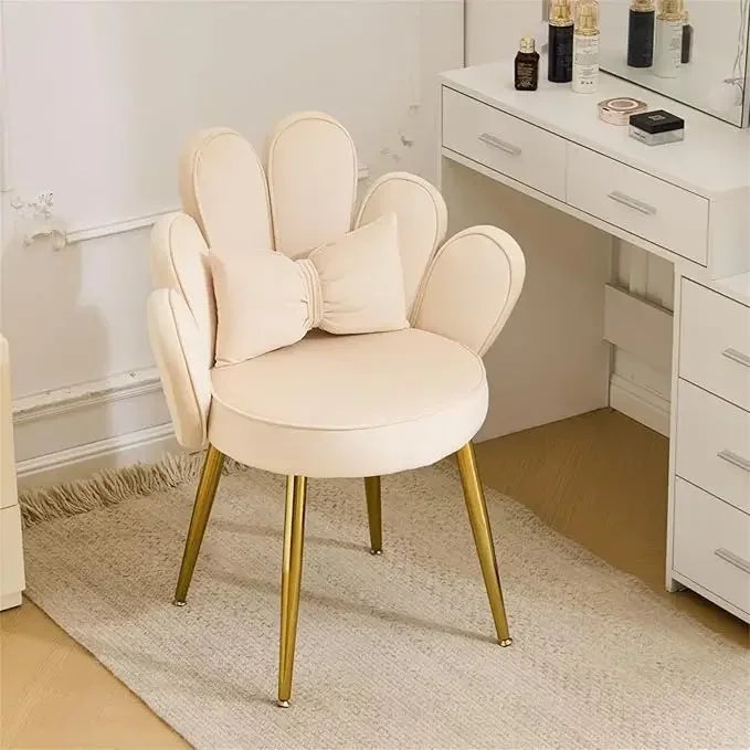 Petal Velvet Makeup Vanity Chair with Back for Girls Comfy Modern Design