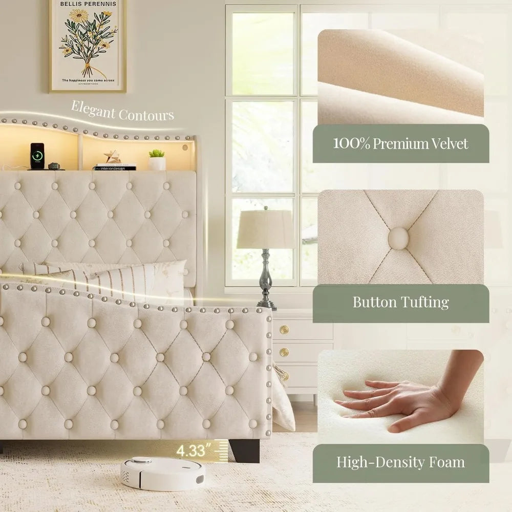 TIFICY Belffin Bed Frame And Headboard With Storage