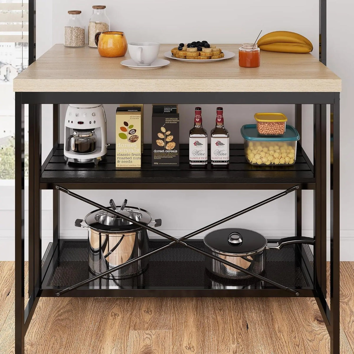 HiMISS Kitchen Island Bakers Rack Microwave Stand Storage Shelves