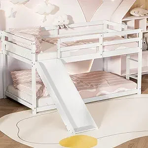 Color Wood Twin Loft Bed With Slide Ladder And Under Storage