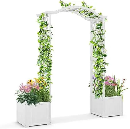 MKDK Garden Arbor With Planter Wooden Arch Trellis Outdoor