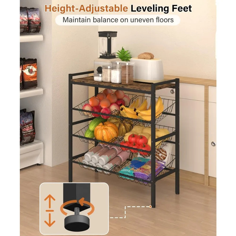 NBVCX 4 Tier Freestanding Fruit and Vegetable Basket Rack