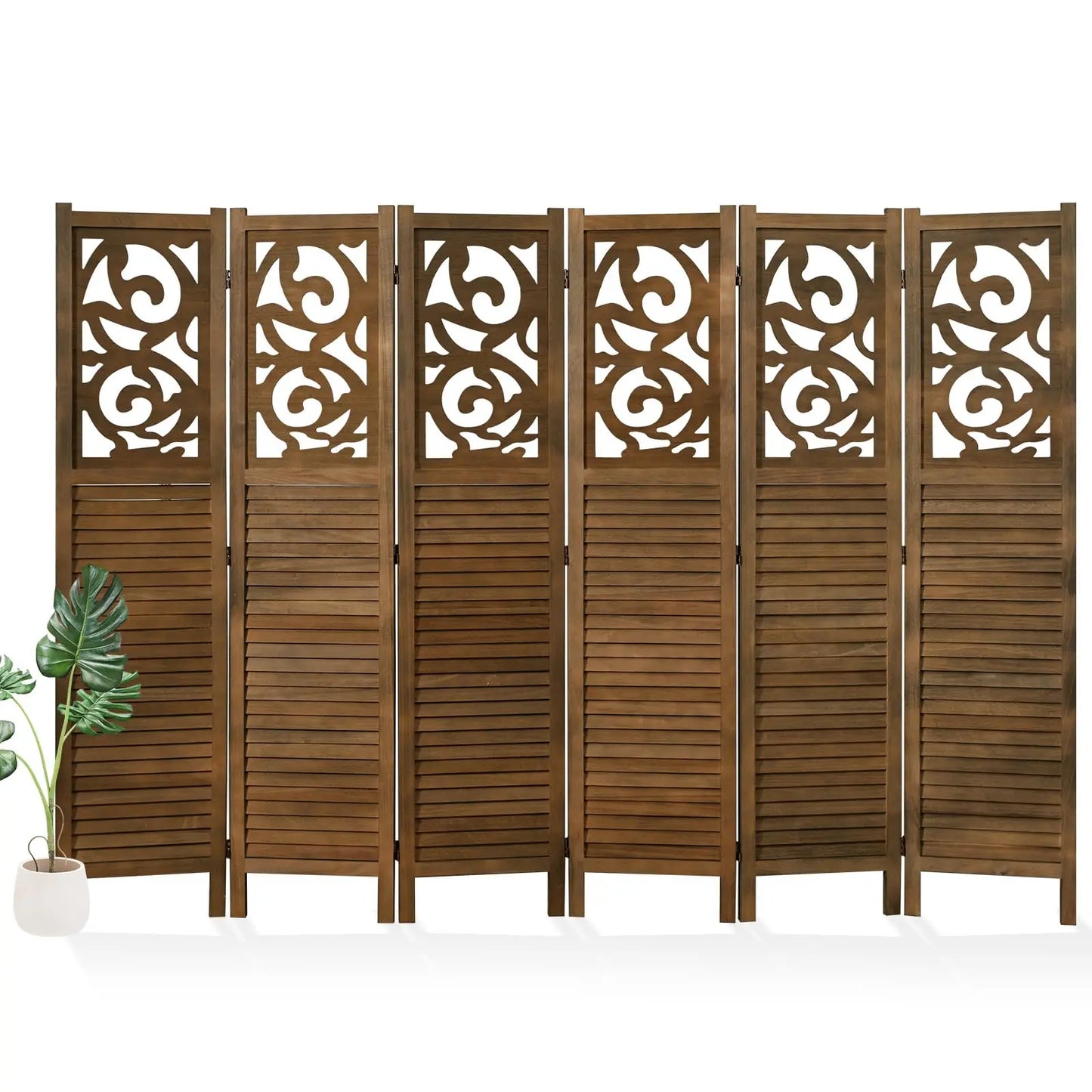 Wood Carved Privacy Screen Freestanding Decorative Partition