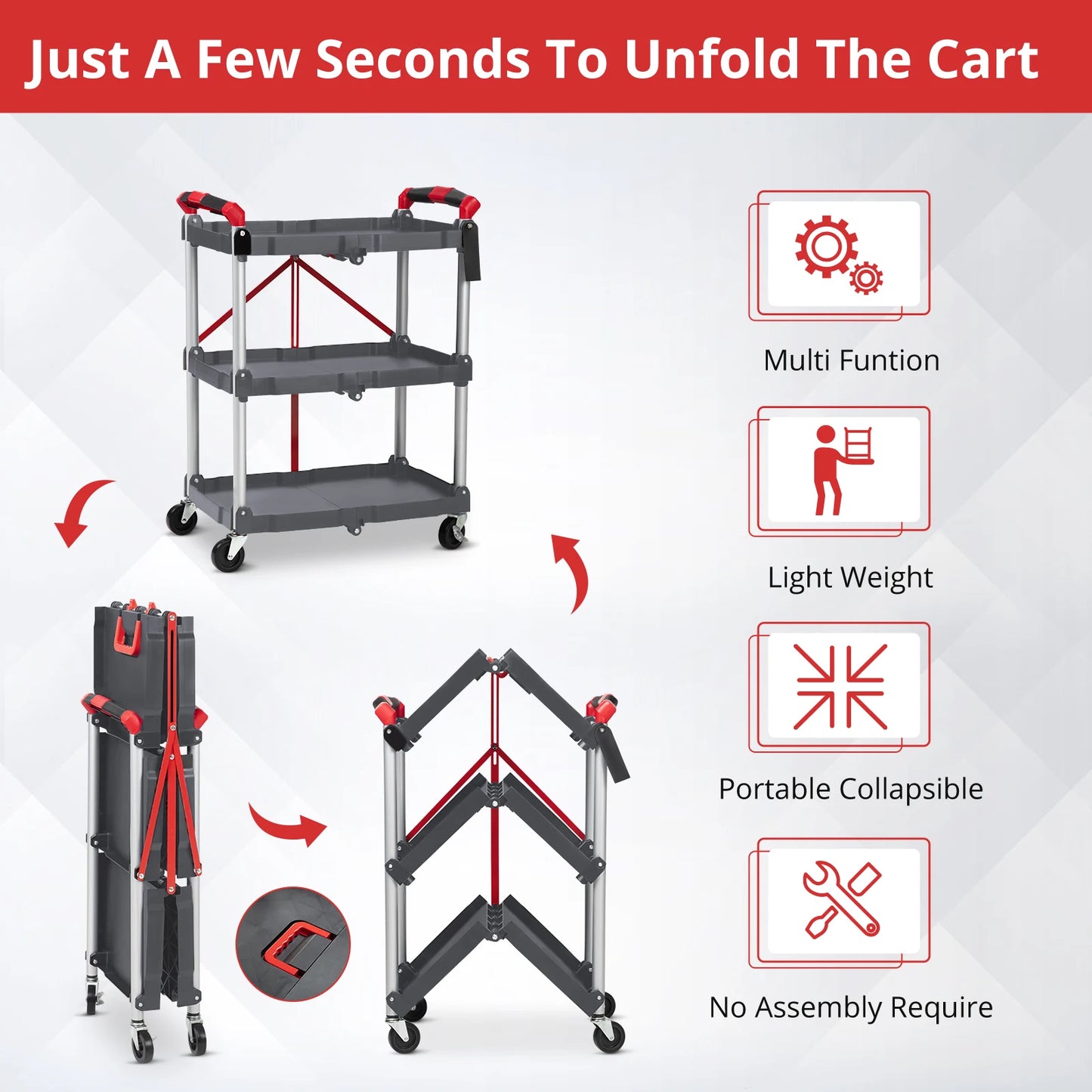 Portable Foldable Service Cart with Wheels