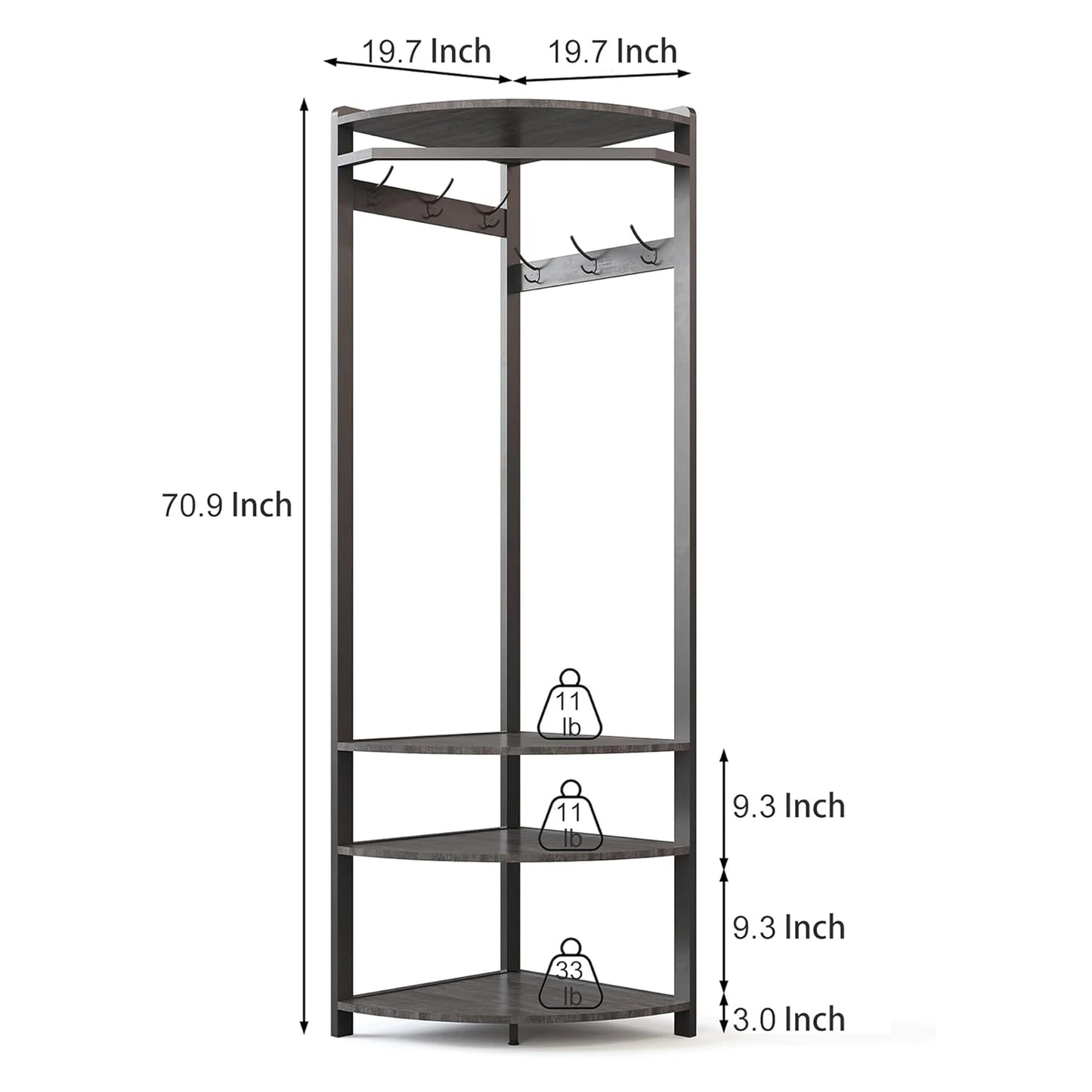 HiMISS Freestanding Coat Rack Stand With 6 Hooks Shelves